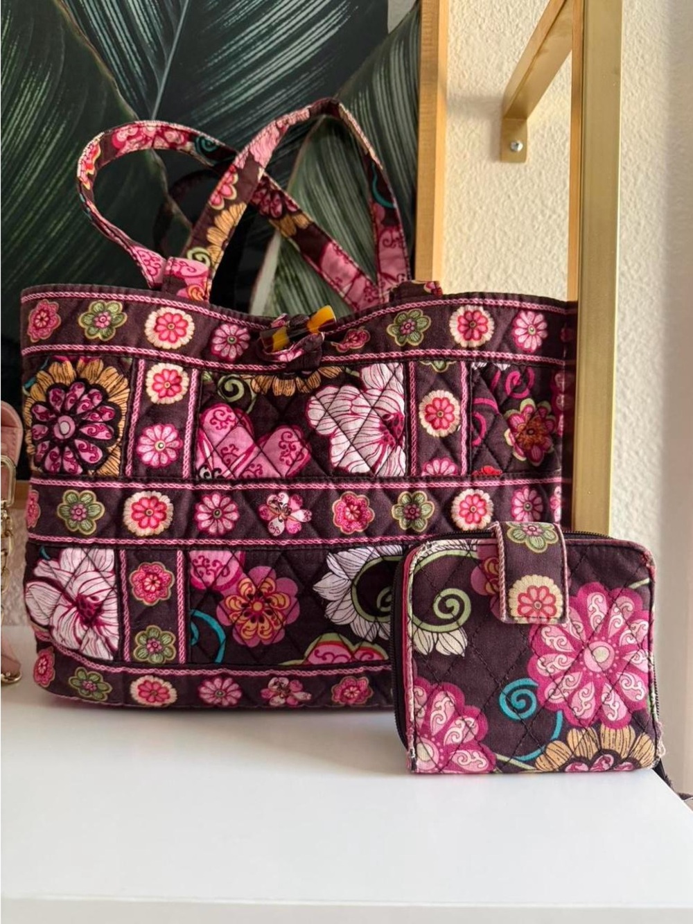 🌸💖 Vera Bradley Floral Quilted Tote Bag & Matching Wallet Set 💖🌸